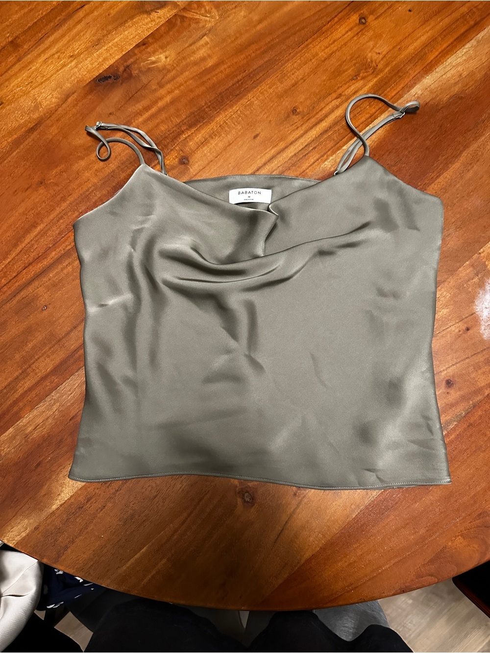 Babaton Olive Green Satin Cowl Camisole